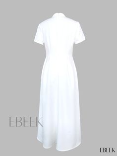 Ebeek - Chic Mock Neck Short Sleeve Dress - Womens Elegant Attire with Sophisticated Tucked Design Elegant Plain A-line Maxi Dress, Elegant Short Sleeve Maxi Dress For Office, Elegant Shift Maxi Dress With Short Sleeves, Elegant Short Sleeve Shift Midi Dress, Elegant Fitted Plain Maxi Dress, Elegant A-line Plain Maxi Dress, Elegant Plain Maxi Dress Short Sleeve, Elegant Plain Dress For Daywear, Elegant Shift Maxi Dress