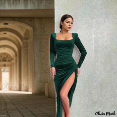 Olivia Mark - Fashionable Figure-Flattering Garment Green Dress Long Sleeve, Dress Long Sleeve Elegant, Green Dress Long, Green Holiday Dress, Cloak Clothing, Mini Gown, Sleeveless Skirt, Skirt And Top Set, Artist Outfit