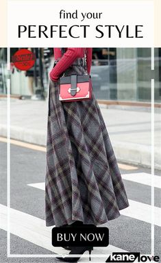 Women's Warm Thick High-waisted A-line Woolen Plaid Skirt Winter High Waist Pleated Maxi Skirt, High Waist Lined Skirt For Fall, High Waist Pleated Maxi Skirt For Winter, Non-stretch A-line Fall Skirt, High Waist Winter Maxi Skirt, Non-stretch Winter Flared Maxi Skirt, Plaid Skirt, Plaid Skirts, Elevate Your Style