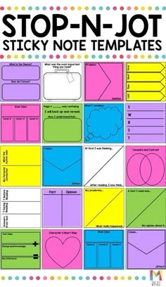 a poster with the words stop n - jot sticky note templates