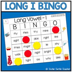 long i bingo game with words and pictures on it