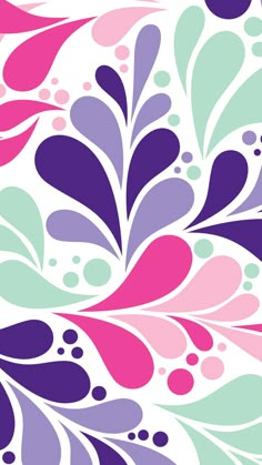 an abstract background with colorful leaves and dots on white, blue, pink, green, purple