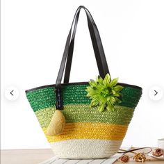 New Never Used Casual Yellow Shoulder Bag For Beach Season, Yellow Casual Straw Bag For Daily Use, Trendy Multicolor Bag For Vacation, Casual Yellow Straw Bag For Daily Use, Trendy Multicolor Vacation Bag, Casual Yellow Woven Beach Bag, Casual Flower Shaped Shoulder Bag For Summer, Casual Yellow Woven Bag, Trendy Yellow Beach Bag With Large Capacity