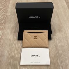 Brand New In Box With Full Set. Beige Caviar Card Holder With Gold Hardware. Purchased At Chanel Waikiki Boutique And Still Super Difficult To Come By! Please Note These Latest Ones No Longer Come With Authenticity Cards. Luxury Card Holder Chanel, Chanel Card Holder Beige, Chanel Card Box, Chanel 19 Card Holder, Luxury Beige Leather Card Holder, Beige Wallet With Original Box As Gift, Luxury Leather Beige Card Holder, Elegant Gold Leather Card Holder, Designer Beige Wallet With Interior Card Slots