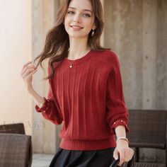 Lasaky - Stylish Oversized Red Sweater - Versatile Knit Top for Layering and Outfit Coordination Oversized Red Sweater, Outfit Coordination, Red Sweater, Short Jacket, Red Sweaters, Types Of Collars, Knit Cardigan, Sleeve Type, Knit Top