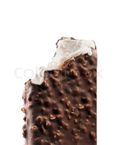 an ice cream bar with chocolate and marshmallows on it's side