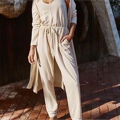 Free People Bicoastal Jumpsuit/Jacket Set In A Comfy Cotton In The Color Cinnamon. This Piece Is So Beautiful But I Never Got A Chance To Wear It. Chic Long Sleeve Jumpsuits And Rompers For Beach, Chic Long Sleeve Jumpsuits And Rompers For Vacation, Chic Summer Cardigan With Pockets, Chic Long Sleeve Jumpsuits For Vacation, Long Sleeve Jumpsuits And Rompers For Beach In Fall, Long Sleeve Jumpsuits And Rompers For Fall Vacation, Casual Beige Long Sleeve Jumpsuits And Rompers, Beige Long Sleeve Casual Jumpsuit, Casual Long Sleeve Jumpsuits And Rompers For Brunch