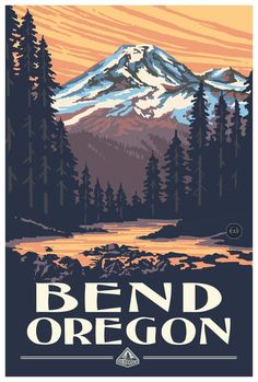 the mount baker poster is shown with trees and mountains