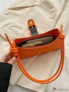 BirdinBag - Stylish Orange Baguette Bag with Fashionable Buckle Accents Satchel Shoulder Bag With Single Handle For Errands, Daily Use Shoulder Box Bag With Single Handle, Rectangular Single Handle Shoulder Bag For Daily Use, Rectangular Shoulder Bag With Single Handle For Daily Use, Baguette Satchel Bag For Errands, Versatile Satchel Bag With Single Handle, Versatile Single Handle Shoulder Bag, Versatile Satchel Shoulder Bag With Single Handle, Daily Use Shoulder Bag With Single Top Handle