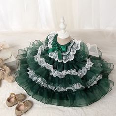 Tiered Ruffle Princess Dress For Dress-up, Tiered Princess Dress With Ruffles For Dress-up, Tiered Ruffle Princess Dress, Tiered Princess Dress With Ruffles, Princess Style Tiered Dress With Ruffles, Princess Dress With Ruffles And Tiered Design, Green Princess Dress For Birthday And Christmas, Cute Ruffled Princess Dress For Birthday, Cute Princess Dress With Ruffles For Birthday