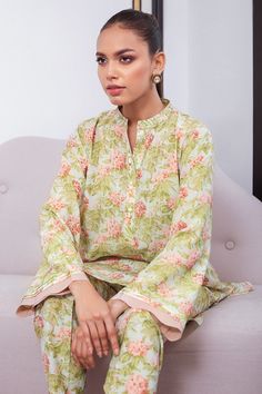 Samra – Sania Maskatiya International Spring Silk Kurta With Floral Print, Spring Festive Tunic With Printed Motifs, Eid Floral Print Tunic Kurta, Floral Print Straight Kurta For Eid, Silk Tunic Straight Kurta For Spring, Spring Silk Straight Kurta Tunic, Spring Silk Tunic Straight Kurta, Summer Silk Floral Print Palazzo Set, Festive Floral Print Tunic