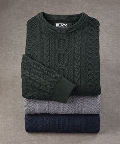 Westport Black Connery Cable Crew Neck Pullover Sweater - Westport Big & Tall Holiday Party Fashion, Tall Men, Sweater Layering, Outerwear Vest, Athletic Shirts, Leather Vest, Short Shirts, Athletic Pants, Knit Shirt