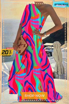 Alyse One Shoulder A-line Elegant Maxi Dress Multicolor A-line Sundress For Vacation, Casual Pink A-line Maxi Dress, Multicolor A-line Maxi Dress For Beach, Multicolor A-line Maxi Dress For Vacation, Multicolor A-line Sundress, Multicolor A-line Midi Dress For Beach, Chic Multicolor A-line Midi Dress, Multicolor A-line Midi Dress For Vacation, Pink A-line Maxi Dress