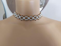 Hi friends, I've made this necklace using high quality glass and crystal beads. I try my best to make solid and beautifull beaded jewellery please check my shop out for more and if you have any questions feel free to ask me Beaded Chain Choker For Wedding, Beaded Choker For Wedding, Elegant Beaded Chain Choker For Weddings, Elegant Wedding Choker With Beaded Chain, Handmade Pearl Beaded Choker Necklace, White Beaded Chain Choker As A Gift, Handmade Pearl Choker With Round Beads, Tiny Beads Choker For Wedding, Tiny Beads Wedding Choker