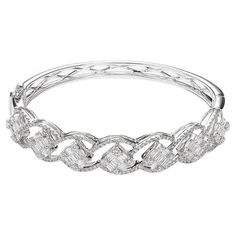 Bangle in 18kt white gold set with 174 diamonds 1.97 cts and 63 baguette cut diamonds 1.65 cts White Gold Bangle, White Gold Set, Baguette Cut Diamond, Diamond Bangle, Women Diamond, White Gold Diamonds, Diamond White, Diamond Bracelet, Necklaces Bracelets