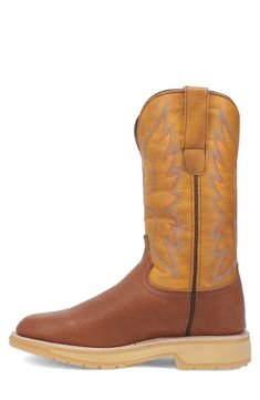 Get ready for some boot-scootin' in this classic cowboy style with traditional Western embroidery stitched on the contrasting shaft. A rounded toe, cushioned footbed and lugged sole offer all-day comfort for cowpoke and city-slickers alike. Pull-on style Removable, cushioned insole Leather upper/textile lining/synthetic sole Imported Fitted Western Style Work Boots With Plain Toe, Western Style Waterproof Moc Toe Boots For Ranch, Brown Boots With Goodyear Welt For Rodeo, Brown Waterproof Boots With Reinforced Stitching And Round Toe, Western Brown Moc Toe Work Boots, Brown Waterproof Boots With Reinforced Stitching, Western Boots With Reinforced Heel And Moc Toe, Brown Work Boots With Goodyear Welt For Rodeo, Western Moc Toe Boots With Reinforced Heel