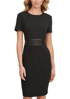 Belted at the waist to flatter your silhouette, this chic dress from Calvin Klein is perfect for any occasion. | Calvin Klein Women's Short Sleeve Boat Neck Belted Solid Sheath Dress, Black, 10 Calvin Klein Woman, Chic Dress, Boat Neck, Sheath Dress, Dress Black, Calvin Klein, Little Black Dress, Dresses For Work, Dress Outfits