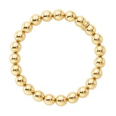 An 18K gold signature Caviar medium beaded bracelet. Elegant Gold Stretch Bracelet With Large Beads, Elegant Stretch Bracelet With Gold Beads, Elegant Bracelets With Gold Round Beads, Classic Stretch Bracelet With Jubilee And Round Beads, Elegant Gold Stretch Bracelet, Elegant Gold Stretch Bracelet For Formal Occasions, Classic Gold Stretch Bangle Bracelet, Classic Gold Bangle Stretch Bracelet, Luxury Yellow Gold Bracelet With Gold Beads