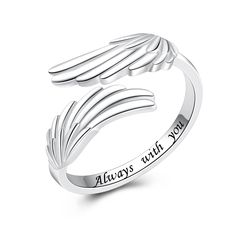 PRICES MAY VARY. Angel wings stand for love, luck,freedom,sunshine,peace,spirituality, and protection. Like an angel, give me dependence, give me strength. Our loving feather angel wings ring meaning is a love for dreams and life. This wing design ring always brings you unlimited hope and power Perfect Gifts: Engraved “Always with you”on endow a unique meaning to this hug ring.It means wherever you are I will be always with you like this angel wing hug ring hugging you guardian you forever. Best Elegant Silver Jewelry With Angel Wings, Sterling Silver Winged Rings In Silver, Thumb Rings For Women, Angel Wing Ring Gold, Power Rings, Ring Meaning, Angel Wings Ring, Sterling Silver Angel Wing Ring, Rings With Meaning