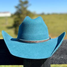 Life With You 4X Wool Hat  Brim is 4 1/8" Sizing is the last photo on listing Blue Fedora For Country Events, Adjustable Turquoise Country Hat, Adjustable Country Style Turquoise Hat, Blue Brimmed Hat For Rodeo, Turquoise Country Hat For Country Events, Blue Country Hat With Short Brim, Blue Country Hat With Curved Brim, Blue Rodeo Hat With Curved Brim, Blue Fedora Country Style Hat