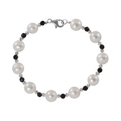 Adorn yourself with this sterling silver bracelet. Featuring faceted onyx and diamond-cut brilliance beads, this freshwater cultured pearl bracelet is a luminous addition to any look. Wear this stunning bracelet with business or evening attire.    Diamond-cut brilliance beads are coated with a tarnish-resistant finish.    Rhodium plating adds extra radiance to the sterling silver construction.    Bracelet comes in a gift box.    Details:            8-9-mm cultured pearls        7 1/2-in. bracele Silver Elegant Pearl Bracelet With Faceted Beads, Elegant Silver Pearl Bracelet With Faceted Beads, Elegant Sterling Silver Bracelet With Faceted Beads, Elegant White Pearl Bracelet With Faceted Beads, Elegant Silver Bracelets With Faceted Beads, Elegant Rondelle Pearl Bracelet With Gemstone Beads, Elegant Adjustable Sterling Silver Bracelet With Faceted Beads, Elegant Adjustable Pearl Bracelet With Faceted Beads, Elegant Sterling Silver Bracelets With Polished Beads