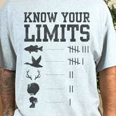 the back of a man wearing a t - shirt that says, know your limits