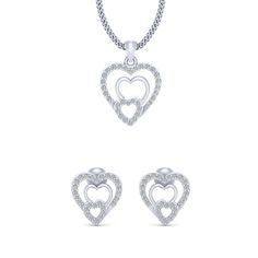 Metal Finish: White, Metal Type: Solid 14k Gold Silver Heart-shaped Jewelry Sets For Anniversary, Sterling Silver Heart Jewelry Sets For Anniversary, Silver Heart Jewelry Sets For Anniversary, White Gold Pendant Jewelry Sets For Anniversaries, White Gold Pendant Jewelry Set For Anniversary, Elegant Heart Cut Jewelry Sets, Elegant Heart-shaped Jewelry Sets For Anniversary, Heart Cut Diamond Accented Jewelry Gift For Her, Anniversary Jewelry With Heart Pendant And Matching Earrings