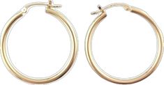 Classic 14k Stamped Hoop Earrings, Classic Gold Rounded Hoop Earrings, Classic Round Yellow Gold Hoop Earrings, Classic Yellow Gold Round Hoop Earrings, Classic Hoop Earrings As Gift, Classic Hoop Earrings For Formal Occasions, Classic Yellow Gold Hoop Earrings Stamped 14k, Classic 14k Stamped Hoop Jewelry, Classic Small Hoop Earrings For Pierced Ears