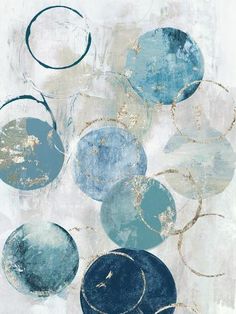 an abstract painting with blue circles on it