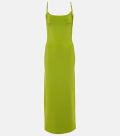 Bella maxi dress in green - Galvan | Mytheresa Fitted Viscose Maxi Dress For Party, Bodycon Maxi Length Slip Dress For Evening, Bodycon Maxi Length Evening Slip Dress, Evening Bodycon Maxi Slip Dress, Fitted Floor-length Green Slip Dress, Fitted Green Floor-length Slip Dress, Fitted Green Backless Maxi Dress, Bodycon Maxi Dress For Summer Gala, Spring Sleek Floor-length Maxi Dress