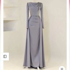 Dresses | Brand New Modest Grey Dress | Poshmark Gray Evening Dresses, Turkish Gowns Evening Dresses, Gray Dresses Formal, Grey Dress Aesthetic, Turkish Dress Modern, Hijabi Bridesmaid Dresses, Graduation Dresses Modest, Graduation Gown Outfit, Classy Prom Dresses Long