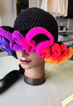 Bright Coloful One of a Kind Ruffle Hat. Ruffle Bucket Hat, Crochet Ruffle Hat, African Hat, Ruffle Hat, Bonnet Au Crochet, African Hats, Advanced Crochet, Crochet Pieces, Crochet Stitches Guide