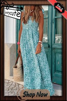 Floral Button Tie Shoulder Maxi Dress Button Maxi Dress, Casual Wear Dress, Dress Stores Online, Beach Maxi Dress, Maxi Dress Online, Floral Print Maxi Dress, Floral Print Maxi, Vacation Dresses, Women Maxi