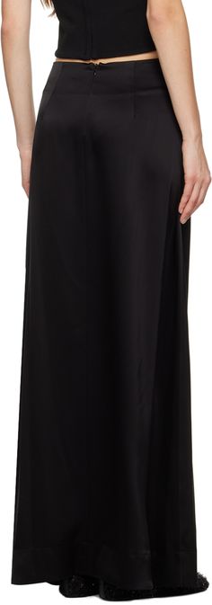 Triacetate and polyester-blend satin skirt. · High-rise · Flared hem · Zip closure at back Supplier color: Black Formal Asymmetrical Silk Skirt, Satin Lined Workwear Maxi Skirt, Satin Maxi Skirt For Workwear, Satin Lined Maxi Skirt For Work, Black Silk Skirt For Workwear, Silk Full Skirt For Work, Silk Flared Maxi Skirt For Work, Workwear Satin Flared Skirt, Satin Flared Skirt For Work