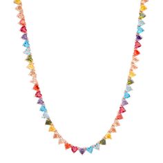 TAI JEWELRY Necklace Heart Shaped Rainbow Tennis Necklace Multicolor Party Necklaces For Valentine's Day, Multicolor Heart Beads Jewelry For Party, Multicolor Heart Charm Necklace For Party, Multicolor Heart Pendant Jewelry For Parties, Multicolor Jewelry For Valentine's Day Party, Valentine's Day Party Multicolor Jewelry, Multicolor Heart Pendant Necklace For Valentine's Day, Multicolor Heart Pendant Necklace For Gift, Multicolor Heart Charm Necklaces With Heart Pendant