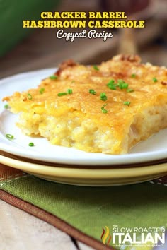 a close up of a plate of food with broccoli casserole on it