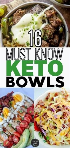 keto bowls with text overlay that reads 16 must know keto bowls