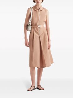 Prada belted-waist Midi Dress - Farfetch Embroidered Tulle Dress, Midi Dress Pink, Belted Midi Dress, Denim T Shirt, Preppy Outfit, Pink Midi Dress, Satin Slip, Summer Beach Wear, Spring Summer 2024