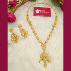 24 carat gold plated Kuwaiti necklace set with earrings. A best replica of original gold sets. 100% real look. Perfect for any occasion. More variety on our shop. For any enquiries feel free to contact us. Please provide detailed address with contact number when order is placed as it is required on shipping label.