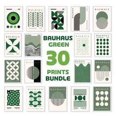 the bauhus green print bundle is shown in several different sizes and colors, including one