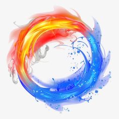 an abstract painting with blue, red and yellow colors in the shape of a circle