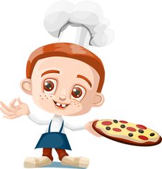 a cartoon character holding a pizza on a plate