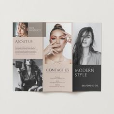 an open brochure with photos and text on the front, inside and out