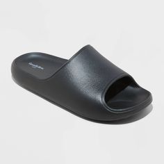 Move through casual days in cool style in these Joshua Slide Sandals from Goodfellow & Co™. These medium-width slide sandals feature a classic D-toe design with an open heel for a breezy fit. A wide vamp band offers a secure fit, while a contoured footbed help keep your feet comfortable. Designed in a solid hue, they make a great pairing with various tee or tanks with shorts or joggers for laid-back style. Goodfellow & Co™: Where style & fit are always in good company. Vamps Band, Leather Duffel Bag, Plastic Heels, Leather Duffel, In Good Company, Plastic Shoes, Spring Fits, 16 29, Open Toed Heels