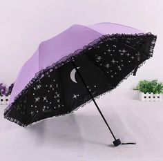 Stars And The Moon, Open Umbrella, Cute Umbrellas, Kawaii Clothing, Under My Umbrella, Umbrellas Parasols, Sun Umbrella, All Things Purple