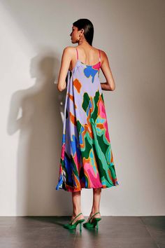 Vibrant Multicolor Abstract Print Dress, Summer A-line Midi Dress With Abstract Print, Artistic Multicolor Graphic Print Dress, V-neck Midi Dress With Abstract Print For Beach, Flowy Midi Dress, Multicolor Abstract Print V-neck Maxi Dress, Printed Midi Dress, Dresses Xs, Fashion Boutique