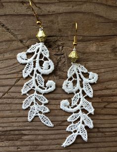 Boho White Earrings Statement Lace Earrings Leaves Earrings | Etsy Adjustable Beaded Earrings For Wedding, White Dangle Chandelier Earrings For Celebration, White Pierced Chandelier Earrings For Party, Elegant White Beaded Teardrop Earrings, White Teardrop Beaded Earrings For Wedding, Handmade White Teardrop Bridal Earrings, White Earrings For Celebration, White Pierced Earrings For Celebration, White Drop Bridal Earrings Pierced