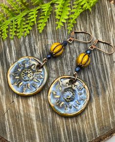 Sunflower Sky Ceramic Earrings Artisan Jewelry Long Dangle Made in the USA Fast n Free Shipping  🌿These tiny works of art will adorn your earlobes with tiny  artisan ceramic 🌻 🌻, blue sky, Czech glass & copper caps, and copper lever back ear wires Free one week day Shipping!🌿 Satisfaction guaranteed or your money back. Artsy Copper Drop Earrings, Artisan Dangle Earrings With Artistic Design, Artsy Dangle Jewelry For Jewelry Making, Artsy Copper Jewelry With Matching Earrings, Artisan Dangle Flower Earrings, Artsy Brass Dangle Jewelry, Artsy Pierced Dangle Jewelry, Artsy Pierced Jewelry For Gifts, Artsy Pierced Jewelry As Gift