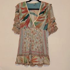 Blank London Boho Dress Size Small. New Without Tags Spring Patterned V-neck Boho Dress, Spring V-neck Multicolor Print Mini Dress, Multicolor Boho Print Midi Dress With Short Sleeves, Multicolor Boho Print Short Sleeve Midi Dress, Multicolor Short Sleeve Boho Midi Dress, Multicolor Short Sleeve Printed Boho Dress, Multicolor V-neck Boho Dress For Brunch, Fitted Multicolor Boho Dress With Short Sleeves, Multicolor Printed Boho Dress With Short Sleeves