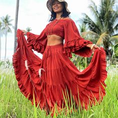 "Photoshoot Outfit, Photoshoot Clothing, Boho Skirt, Bohemian Skirt Tiered full circle long skirt made from unbleached and undyed raw cotton in off-white color. Sizing: Made in one size to fit S to XL / US: 4/6/8/10/12/14 Measurement; Elastic waist 24-40\" Hip max 50\" Length 41\" Bottom hem circumference 100\" **Model is a size US 6. 33\" bust, 36\" hip. 165 cm tall** Description: Stunningly beautiful maxi full circle skirt made from raw cotton material. Lined with the same fabric to knee level Solid Bohemian Ruffled Skirt, Bohemian Ruffled Bottoms In Solid Color, Bohemian Ruffled Skirt In Solid Color, Solid Color Bohemian Ruffled Skirt, Solid Flared Beach Skirt, Solid Color Flared Beach Skirt, Beach Solid Color Ruffled Skirt, Bohemian Solid Color Skirt For Vacation, Flowy Bohemian Skirt In Solid Color